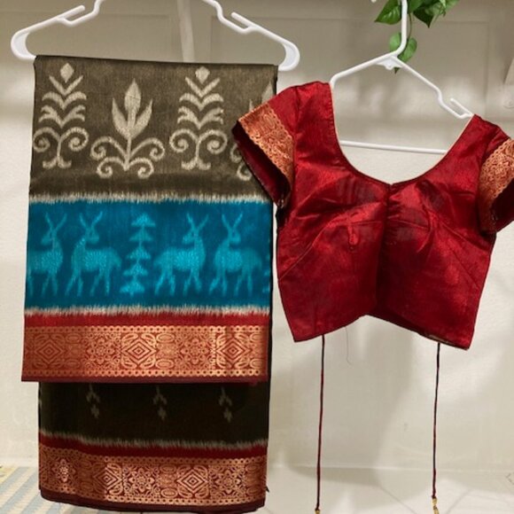 Silk/cotton sari with fancy blouse - Picture 3 of 3